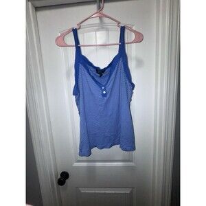 Lauren Ralph Lauren Women’s Blue White Striped Henley Tank Top Large